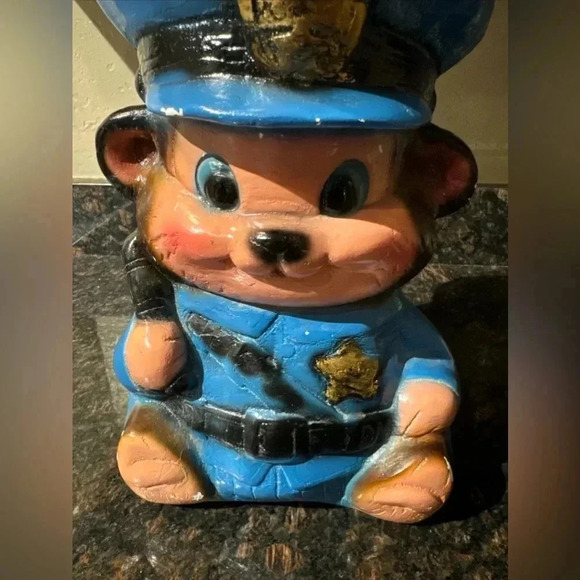 VINTAGE Ceramic Police Bear Coin Piggy Bank 60’s 70’s Collectible Nursery Decor - Picture 5 of 16